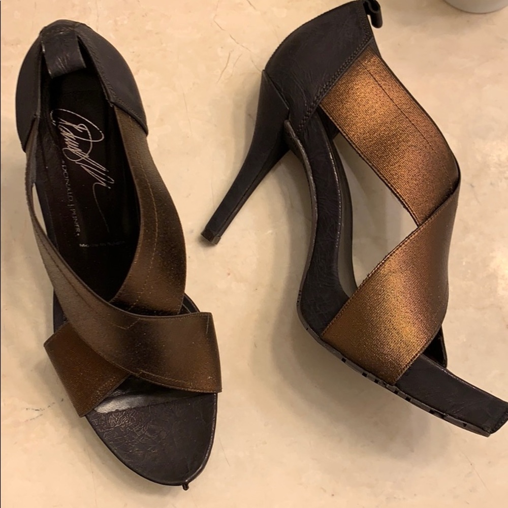 Donald J. Pliner Bronze and Black Platform Sandals